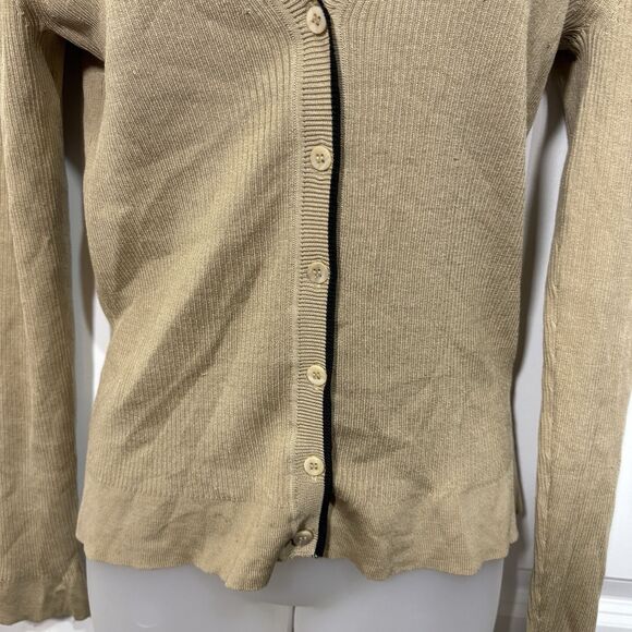 The Limited Stretch Cardigan Womens S Beige Silk Blend Y2K Minimalist Preppy - Picture 3 of 9